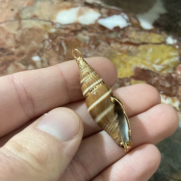 Gold-Edged Seashell Necklace Pendant - Picture 2 of 7